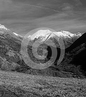 Alps Italy mountain with snow black and white