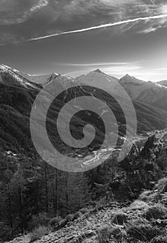 Alps Italy mountain with snow black and white