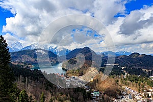 Alps and lakes in a summer day in Germany. Taken from the hill next to Neuschwanstein castle