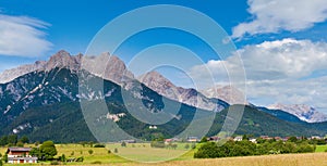 Alps mountain country tranquil summer panorama (Austria, Gosau village outskirts