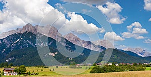 Alps mountain country tranquil summer panorama (Austria, Gosau village outskirts