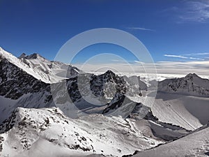 Alps mountain landscape. Beautiful winter Tyrol in the Stubaier Gletscher, Austria