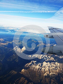 Alps mountain range view from airplane