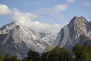 Alps, mountains with stormy skies, leaden heavy skies