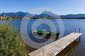 Alps panorama with lake at the Hopfensee