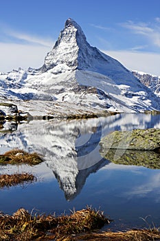 Alps Peak Matterhorn and Stellisee Lake, Switzerland