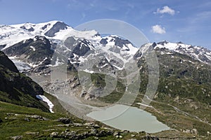 Alps in Switzerland with Glacier lake near Susten