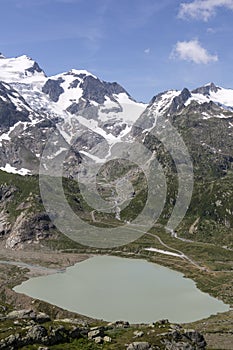 Alps in Switzerland with Glacier lake near Susten