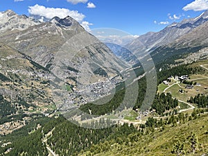 Alps Village in a valley surrounded by mountains 3