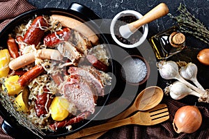 Alsace dish choucroute garnie, view from above