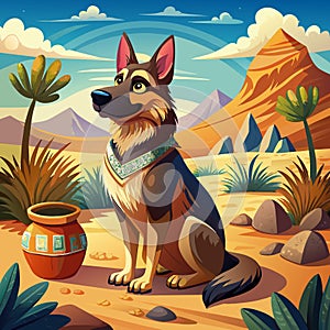 Alsatian dog admired sits desert Jar vector