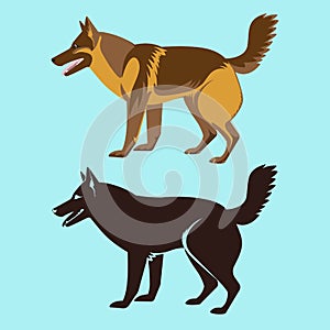 Alsatian Dog Silhouette Isolated. German Sheepdog