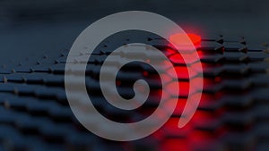 Black Hexagonal Array with One Red Glowing element - 3D Illustration