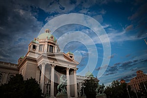 Main entrance to the National Assembly of the Republic of Serbia in Belgrade. photo