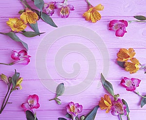 Alstromeria flower decoration on a pink wooden background