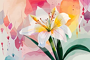 Alstromeria flower watercolor art and illustration created with ai