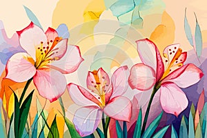 Alstromeria flower watercolor art and illustration created with ai