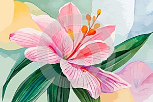 Alstromeria flower watercolor art and illustration created with ai