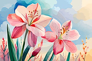 Alstromeria flower watercolor art and illustration created with ai