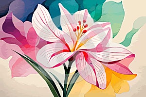 Alstromeria flower watercolor art and illustration created with ai