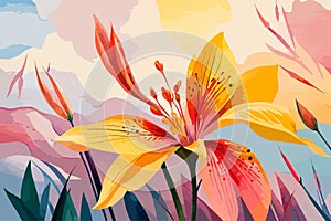 Alstromeria flower watercolor art and illustration created with ai