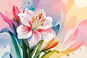 Alstromeria flower watercolor art and illustration created with ai