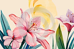 Alstromeria flower watercolor art and illustration created with ai