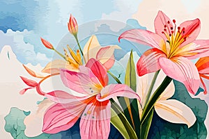 Alstromeria flower watercolor art and illustration created with ai