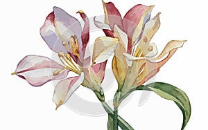 Alstromeria flower watercolor art and illustration created with ai