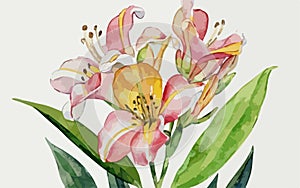 Alstromeria flower watercolor art and illustration created with ai