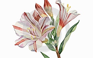 Alstromeria flower watercolor art and illustration created with ai