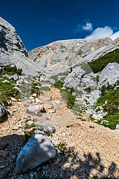 Alta Via 1 hiking trail between Lago di Braies and Rifugio Biella in the Dolomites photo
