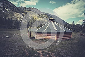 Altai ail in mountains. Russia Siberia. Traditional dwelling of the Altai and the peoples of Mongolia in the mountains