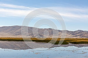 Altai, Mongolia. Beautiful mountain landscape, lake and mountain range