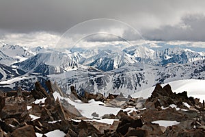 Altai mountain rocks glacier snow