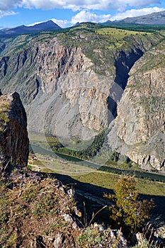 Altai mountains over river Chulyshman valley Katu-Yaryk pass