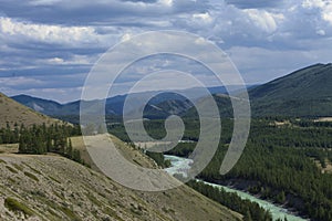 Altai mountains. River Argut. Beautiful highland landscape. Russ