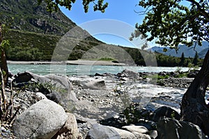 Altai turquoise Katun river on the summer