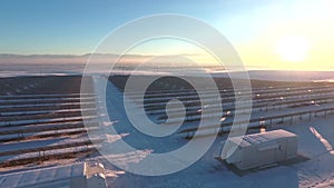 Altai. Winter. Aerial industrial view. Solar panels. Siberia. Russia. Winter.