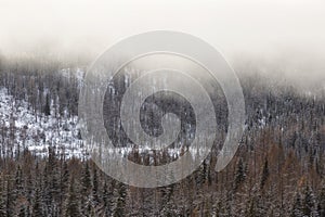 Altai. Winter landscape with mountains covered with snow on sunset. Russia