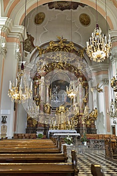 Altar in Barmherzigenkirche church. Graz, Styria, Austria.