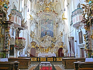 Altar baroque church of the Holy Cross , Sazava monastery , Czech Republic , Europe