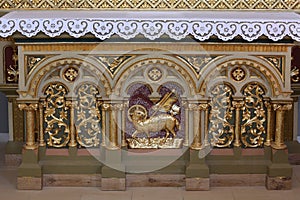 Altar decoration in the church of Saint Matthew in Stitar, Croatia