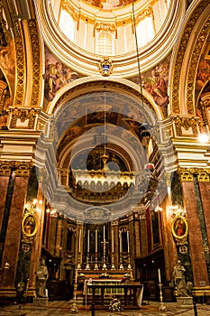 Altar and dome in St. Paul\'s Cathedral in Mdina (Malta