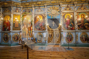 Altar and inside decoration of Sveti Nikola Saint Nicholas church in Dryanovo, Bulgaria.