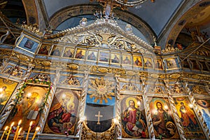 Altar and inside decoration of Sveti Nikola Saint Nicholas church in Dryanovo, Bulgaria.