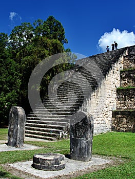 Altar Maya Contemporanio with stairs in Tikal National Park in Peten, Guatemala