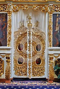 Altar in orthodox church - Bujoreni Monastery, landmark attraction in Romania photo