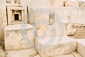 Altar in prehistoric Tarxien temple in Malta photo