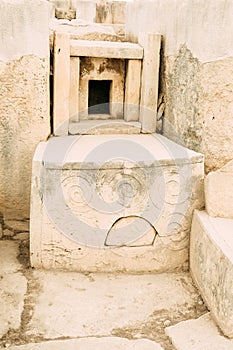 Altar in prehistoric Tarxien temple in Malta photo